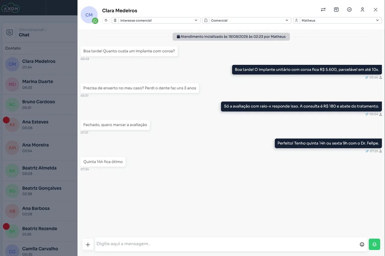 Conversa com marcação de atendimento por IA
